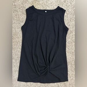 SAMPEEL Black Waffle Knit Tank Top – Twist Front – Small